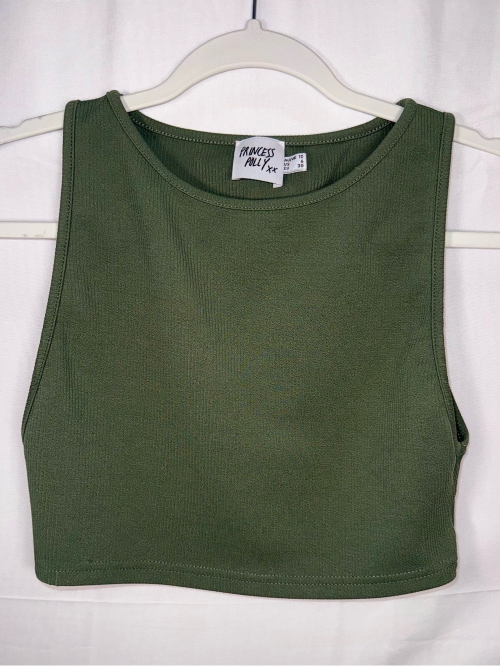 Princess Polly Women Olive Green Ribbed Crop Tank Top Size 6